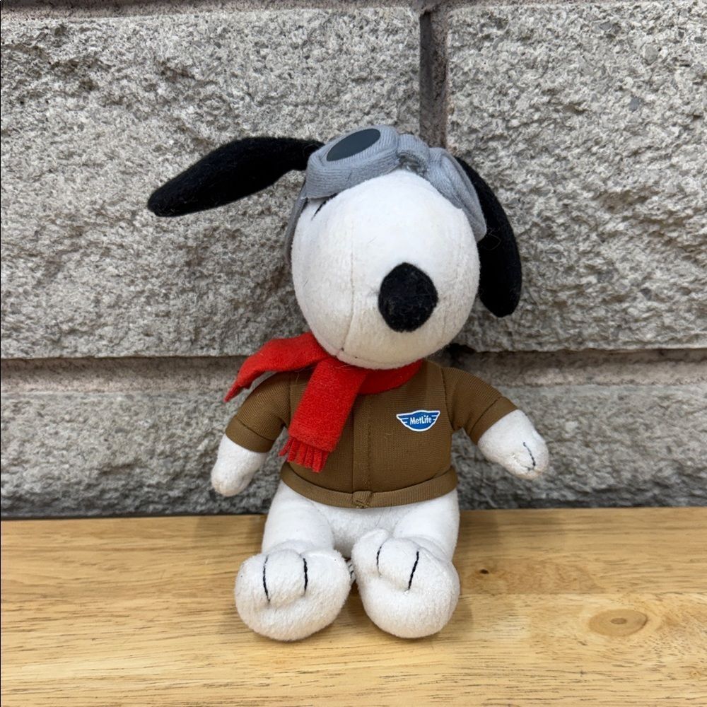 Snoopy Plush Pilot Dog in Brown Jacket and Red Scarf